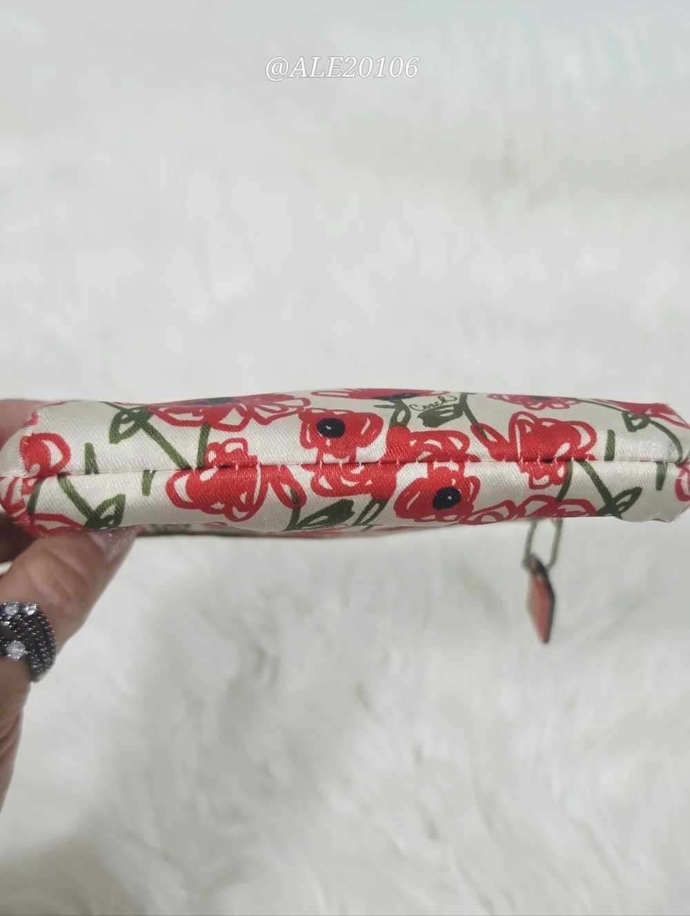 Coach Red Floral Print Canvas Wristlet Wallet Zip Pouch